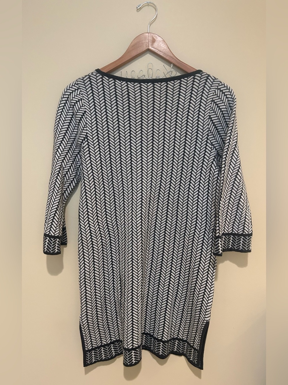 Margaret O'Leary Black & White Cropped Sleeve Tunic 100% Cotton Size S/M - Picture 3 of 6